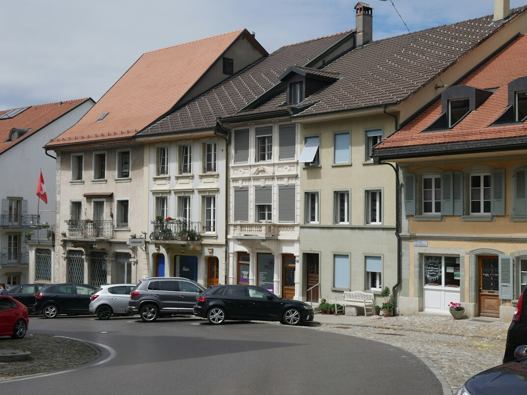 swiss flag on building
