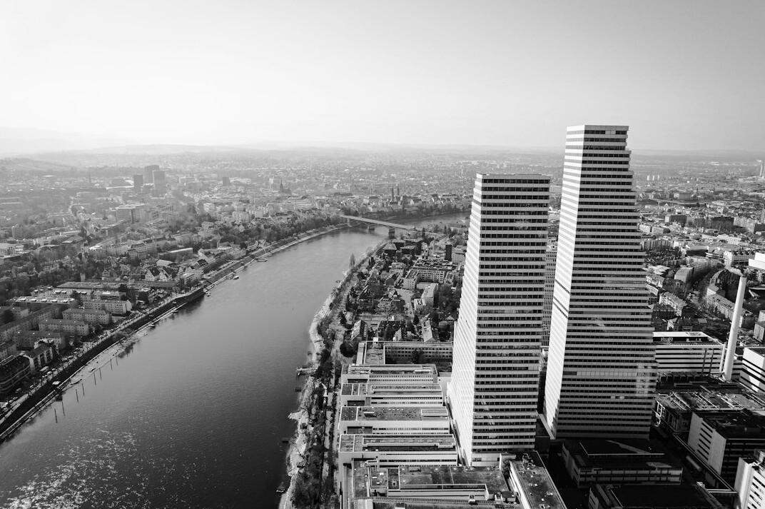 Modern office towers in a Swiss financial district